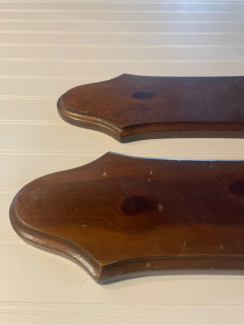 Vintage Wooden Wall Sconces in Dark Brown Walnut - Set of 2 #0215